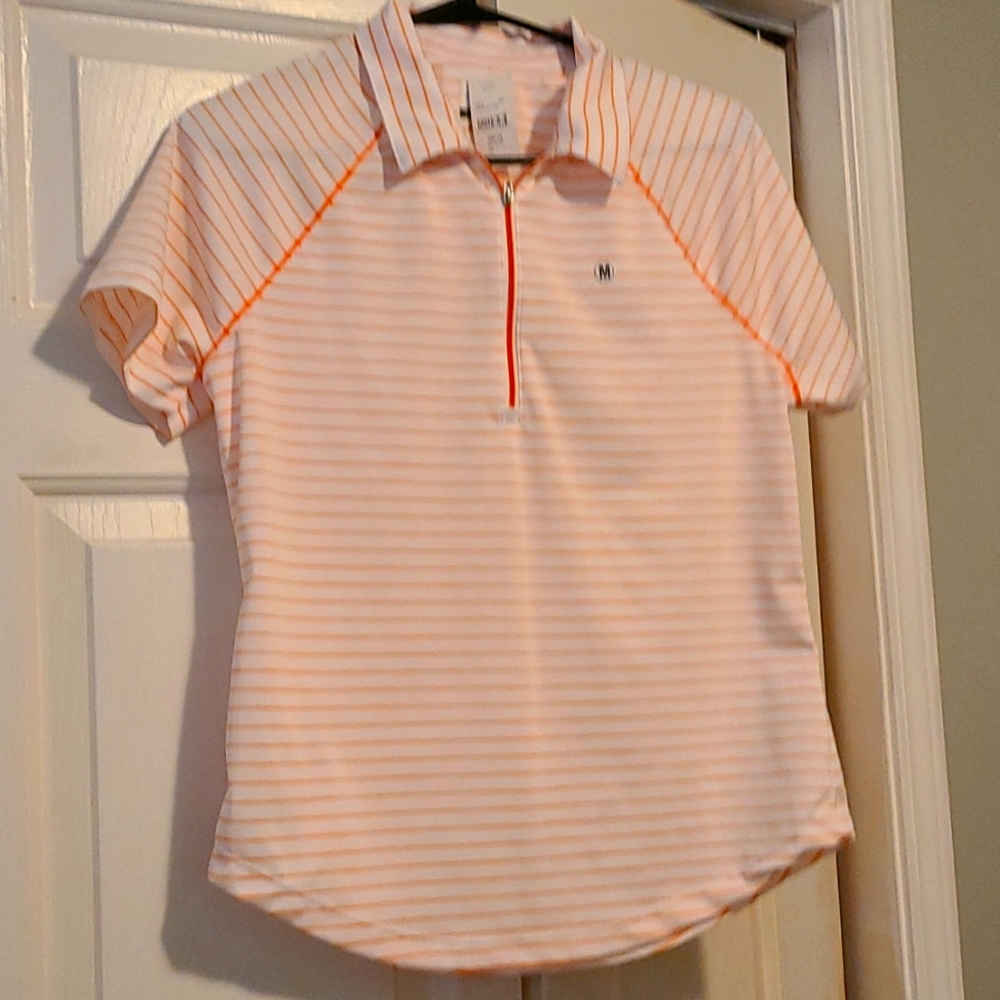 Orange and white athletic golf shirt